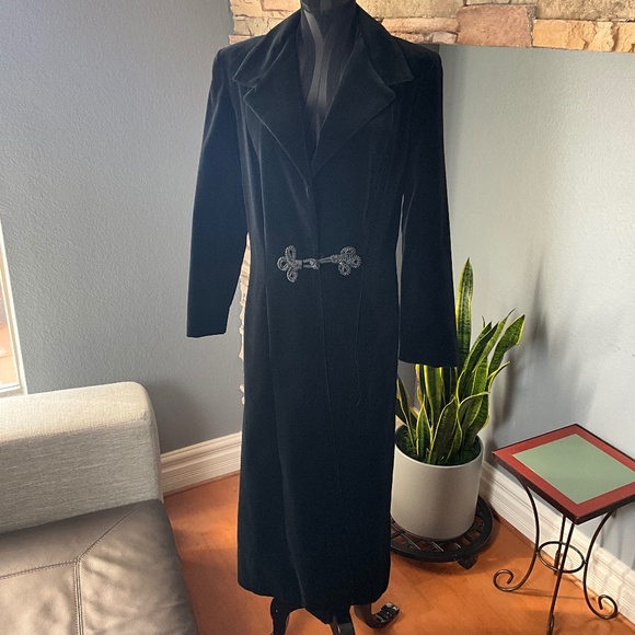 VTG Holiday Black Velvet Opera Long Coat Party Whimsigoth Evening Event Formal L - Picture 4 of 13